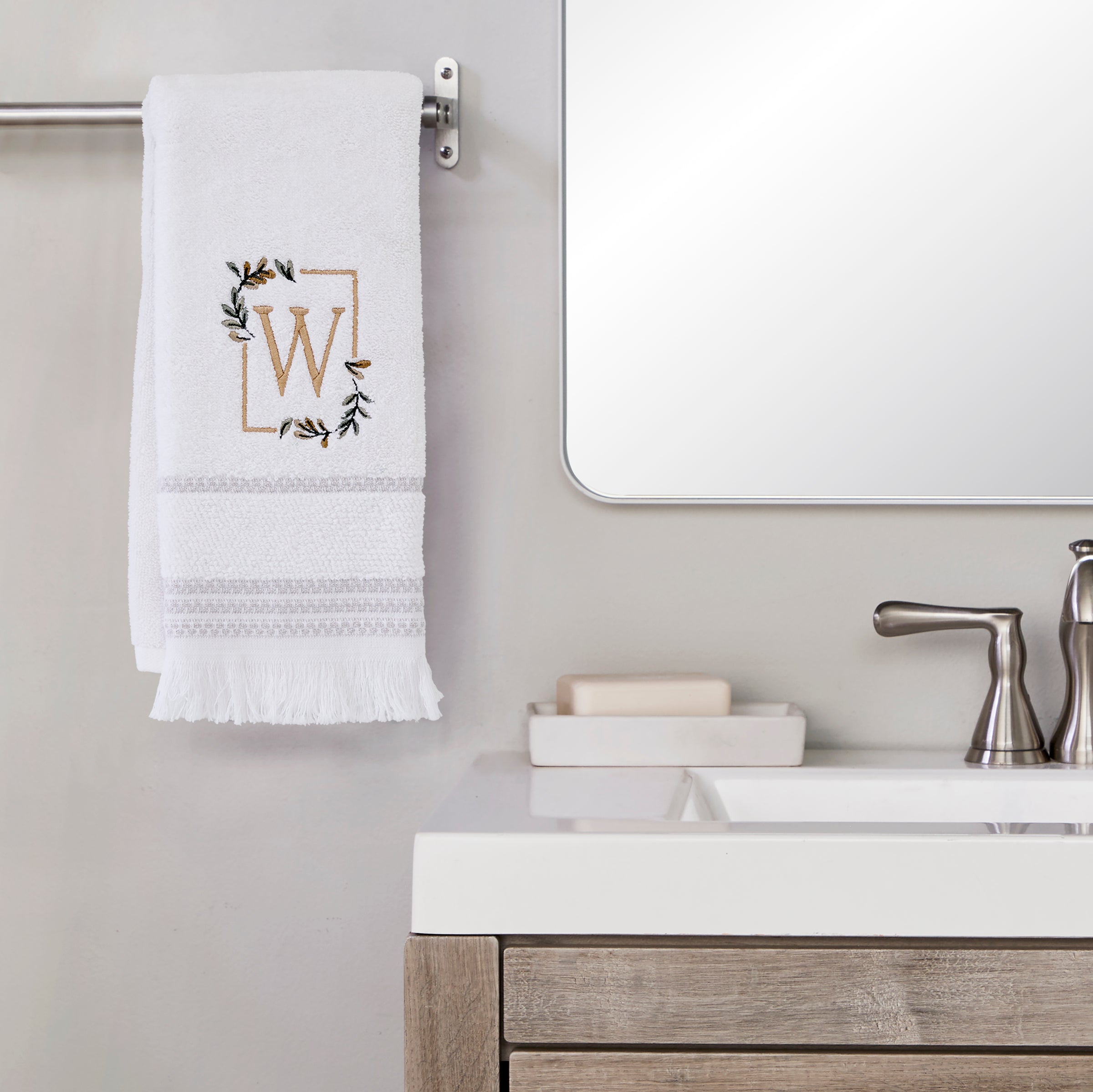 Everyday Monogram “W" 2-Piece Cotton Hand Towel Set, White