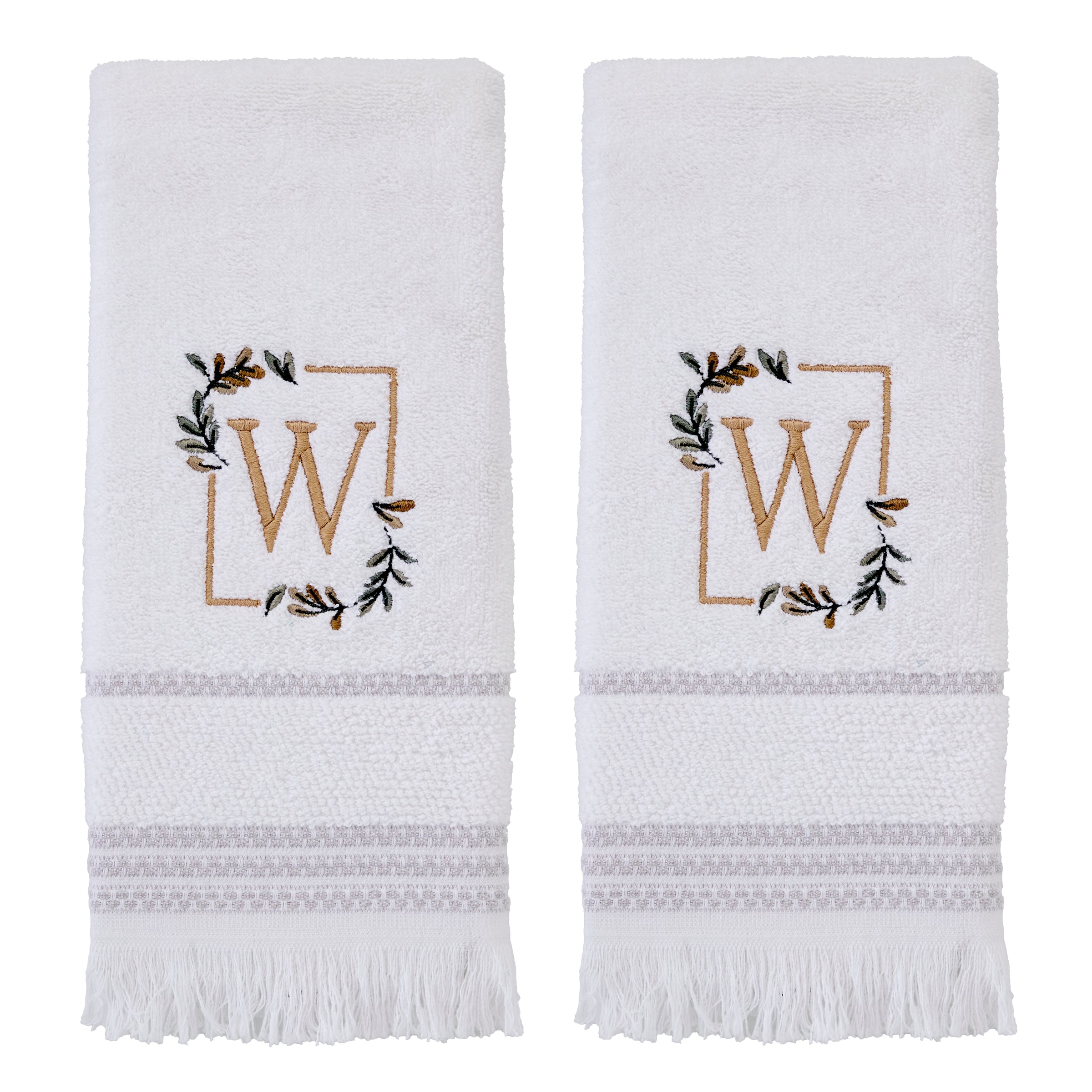 Everyday Monogram “W" 2-Piece Cotton Hand Towel Set, White