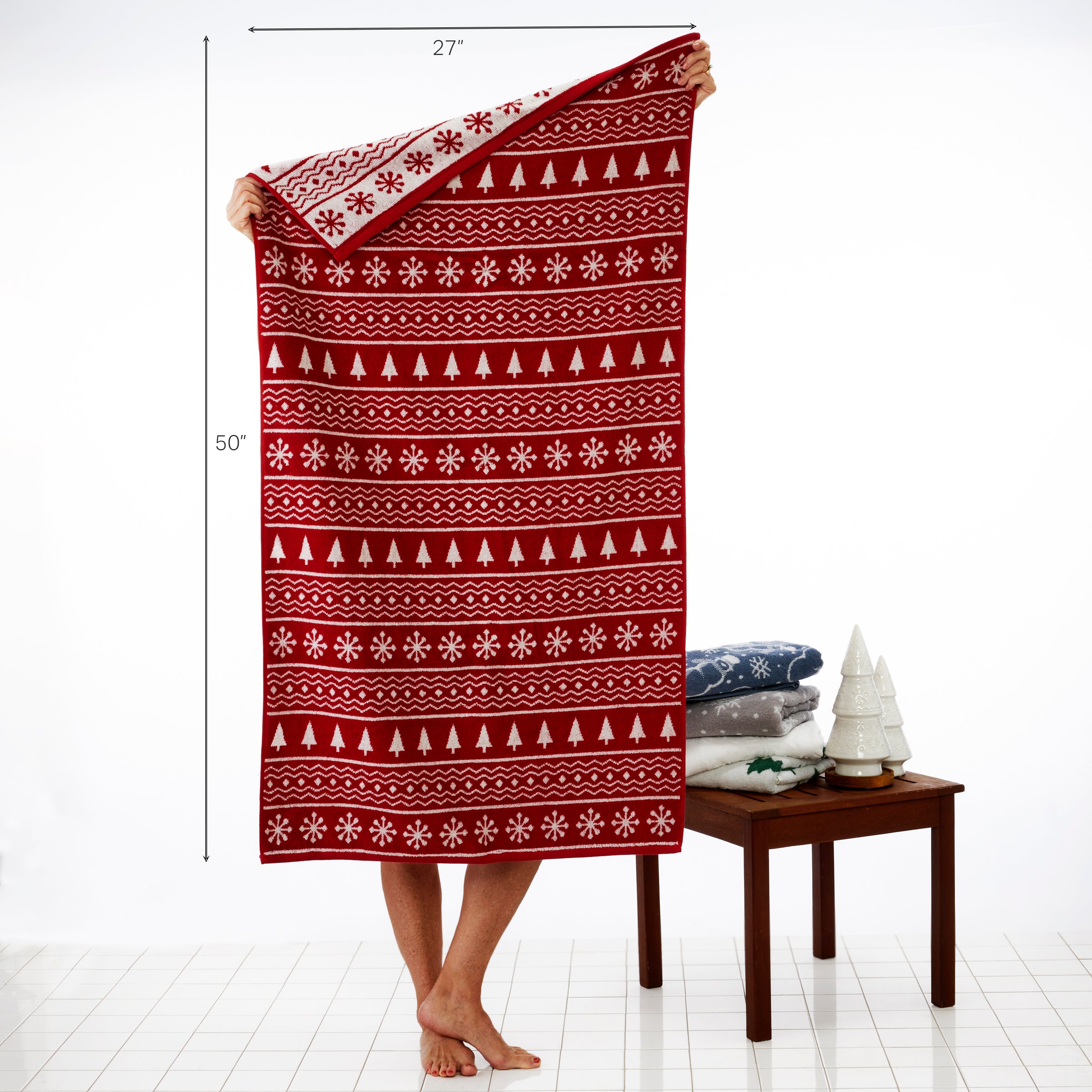 Fair Isle 4pc Bath & Hand Towel Set, Red