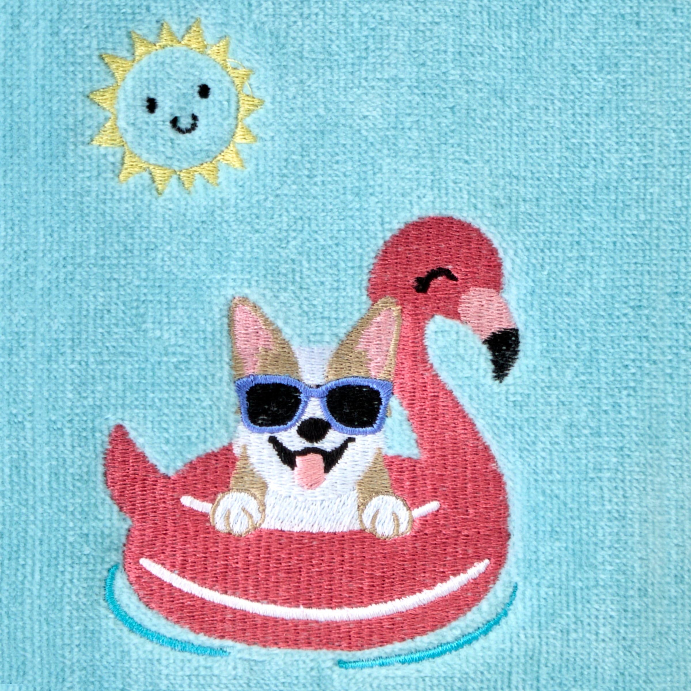 Floating Corgi 2-Piece Hand Towel Set, Aqua