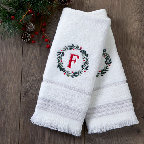 Wreath Monogram “F" 2-Piece Hand Towel Set, White