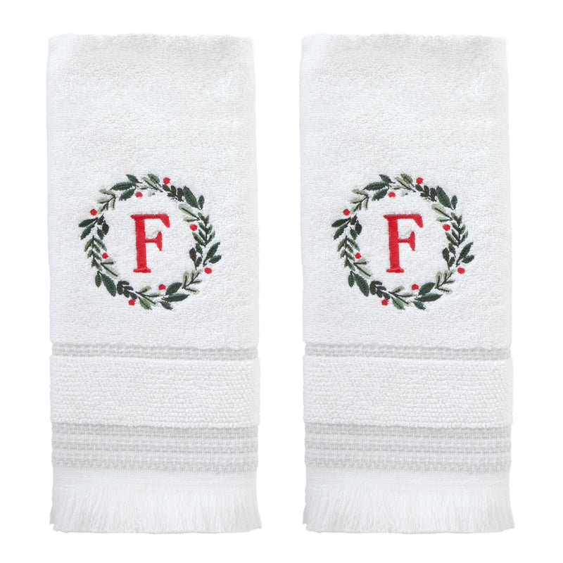 Wreath Monogram “F" 2-Piece Hand Towel Set, White