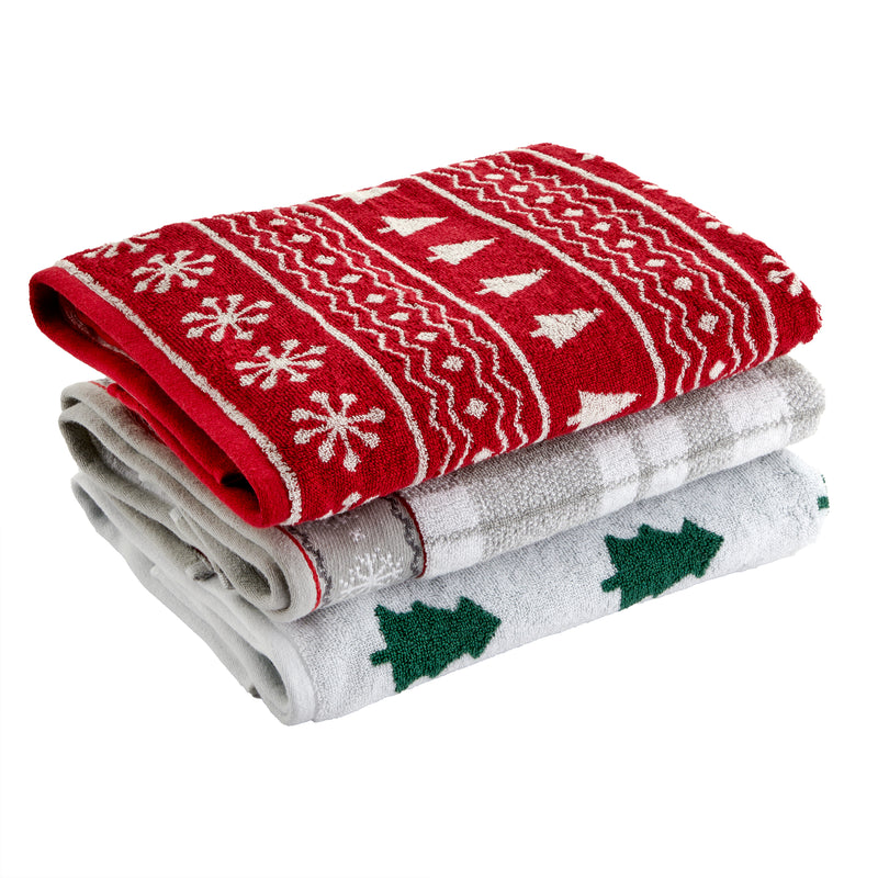 Fair Isle Jacquard Bath Towel, Red/White