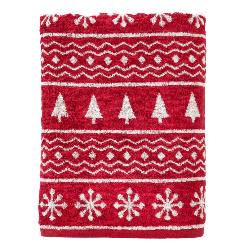 Fair Isle Jacquard Bath Towel, Red/White