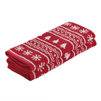 Fair Isle Jacquard 2-Piece Hand Towel Set, Red/White