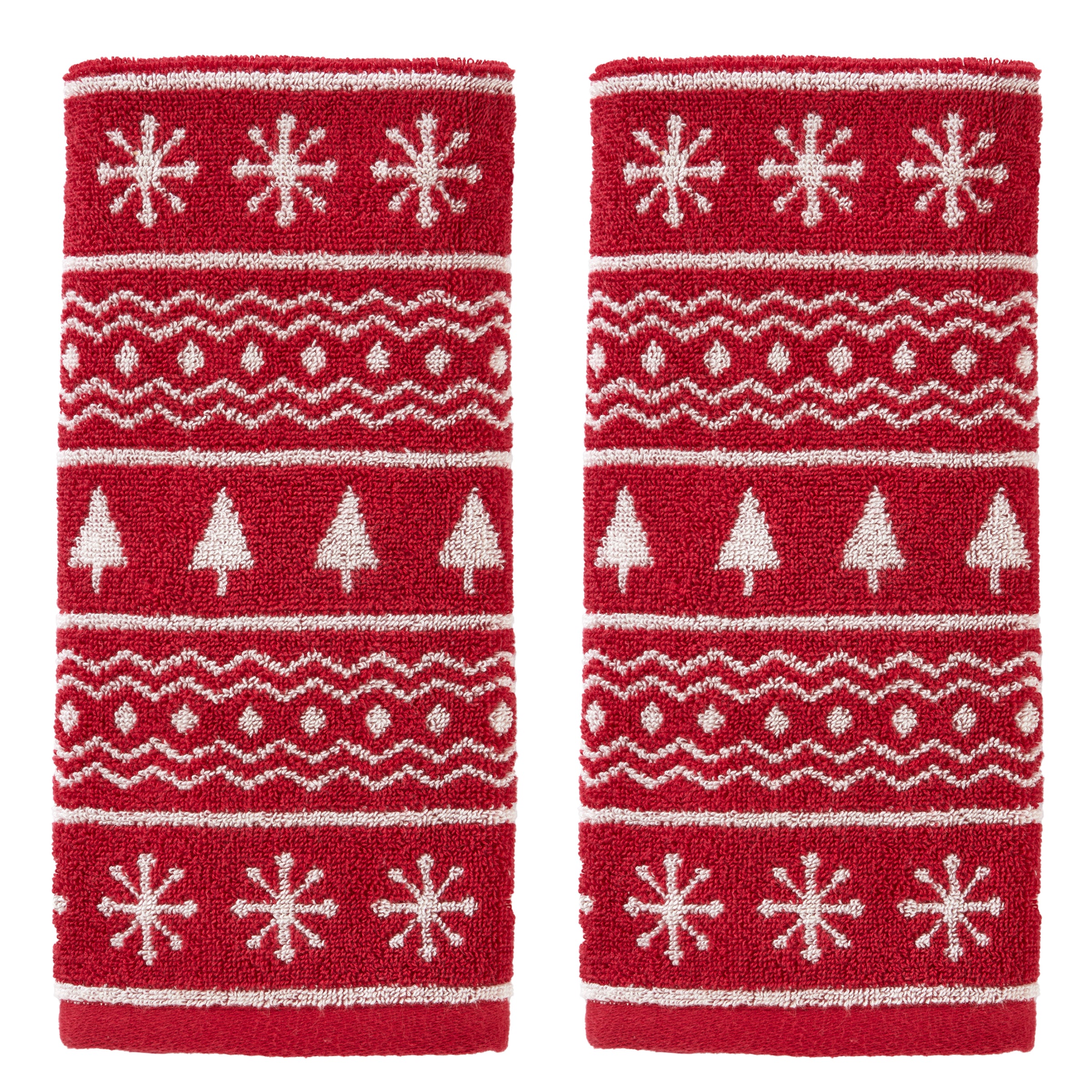 Fair Isle Jacquard 2-Piece Hand Towel Set, Red/White