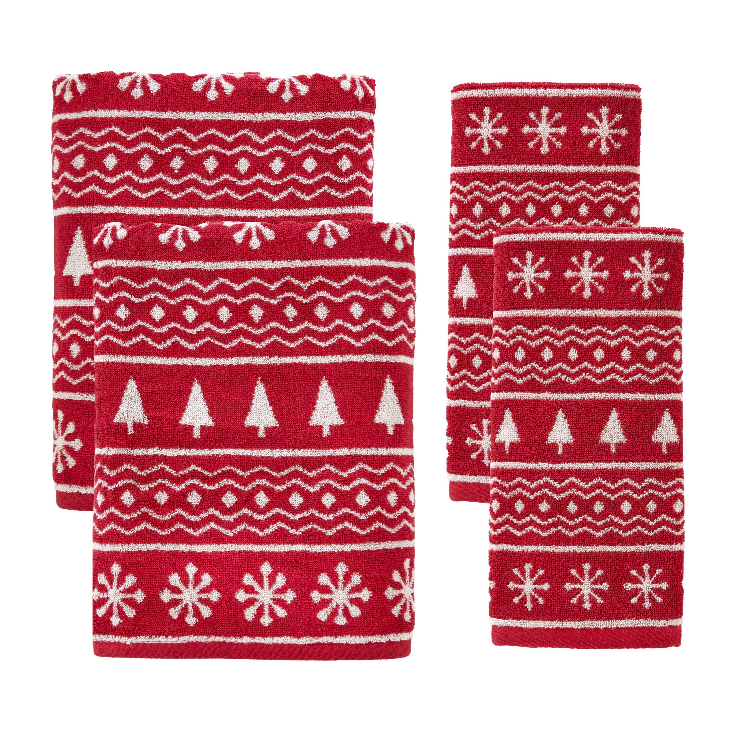Fair Isle 4pc Bath & Hand Towel Set, Red