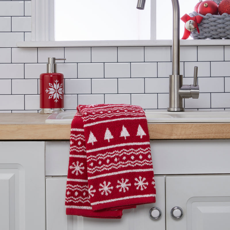 Fair Isle Jacquard 2-Piece Hand Towel Set, Red/White