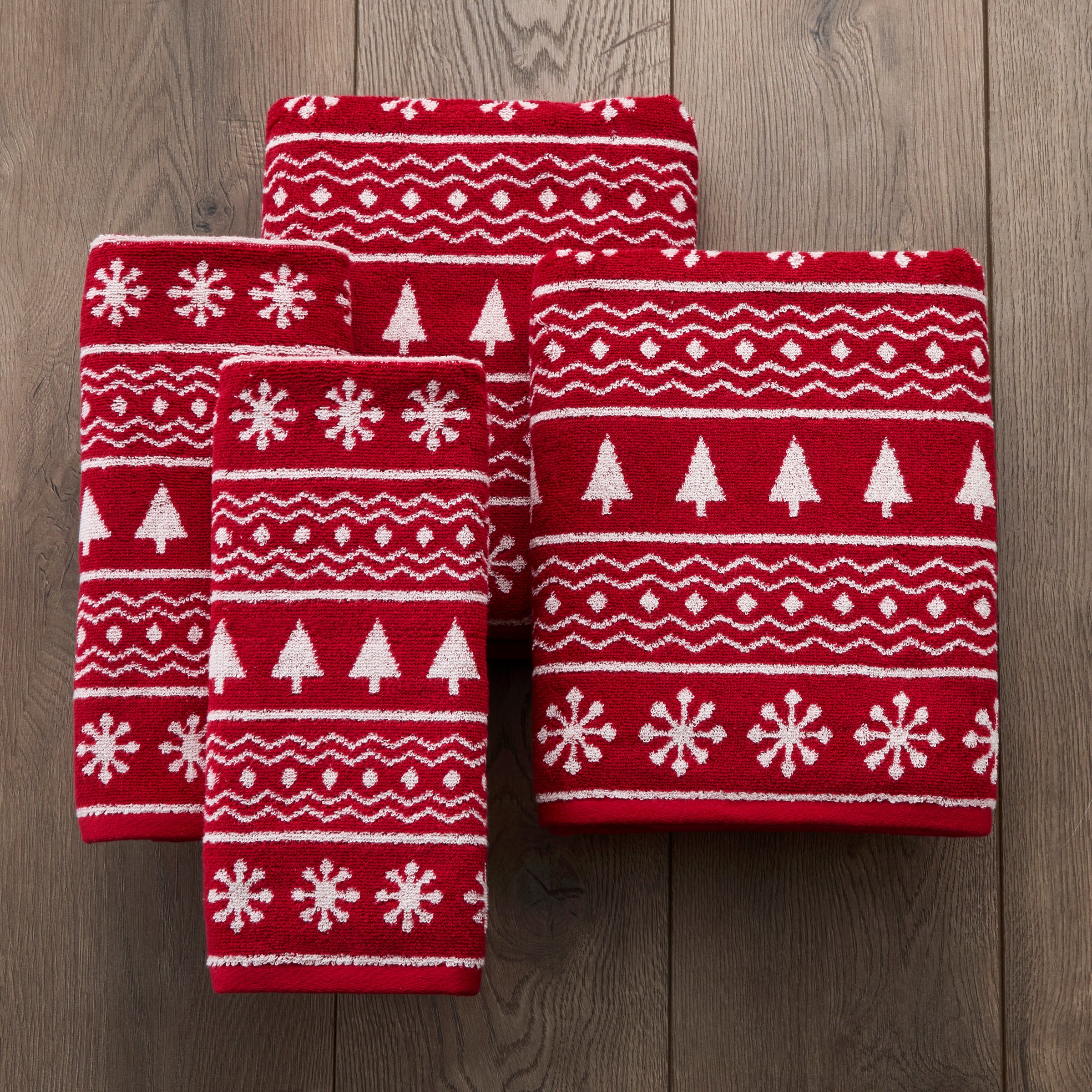 Fair Isle 4pc Bath & Hand Towel Set, Red
