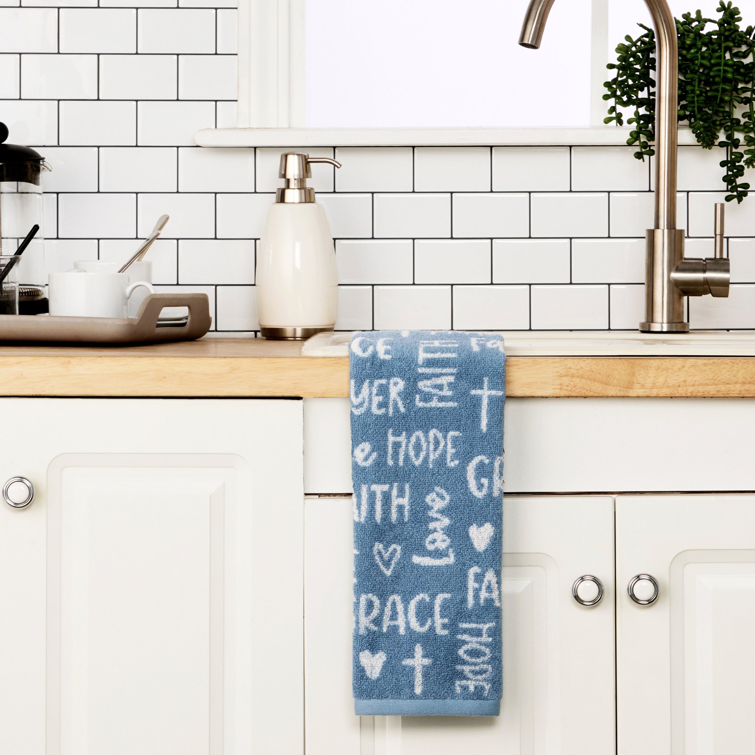 Faithful Words 2-Piece Hand Towel Set, Blue
