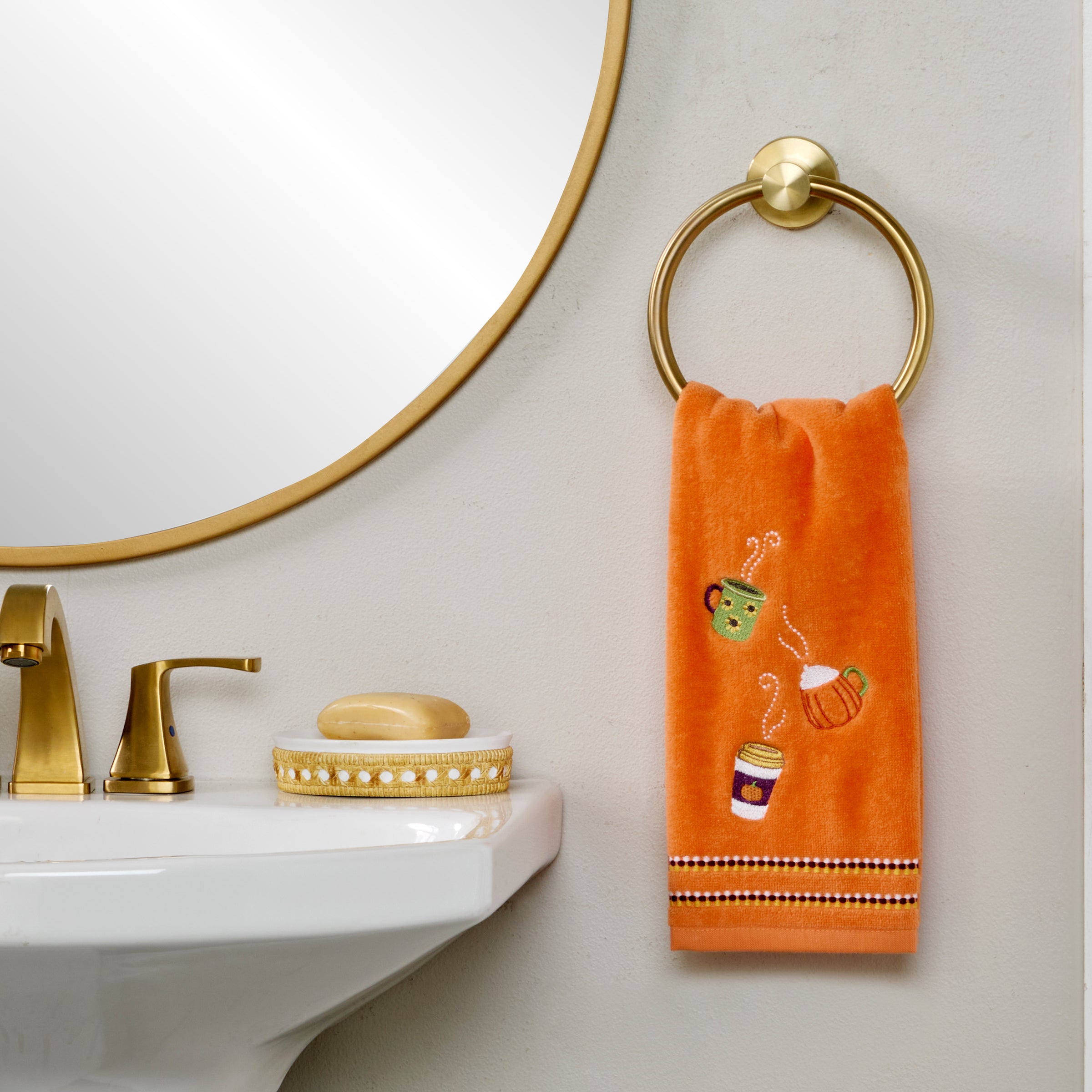 Fall Drinks 2-Piece Hand Towel Set, Orange
