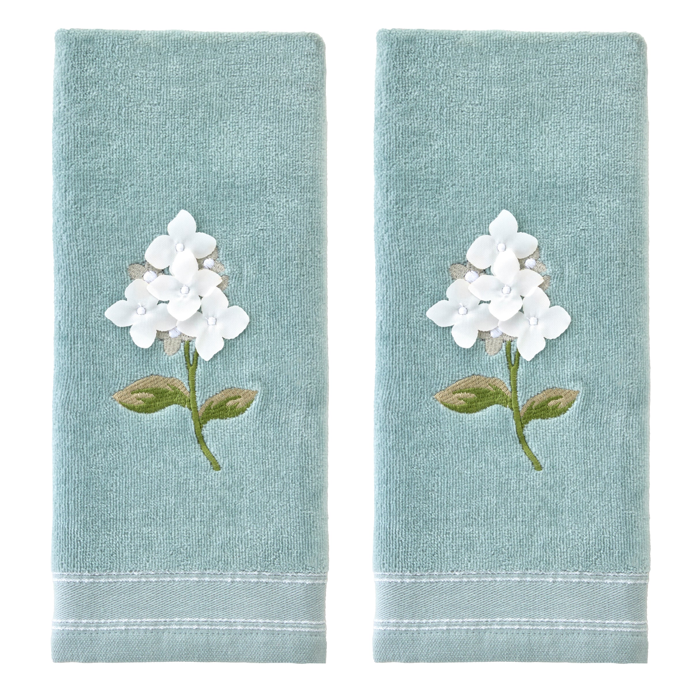 Farm Hydrangea 2-Piece Hand Towel Set, Seafoam