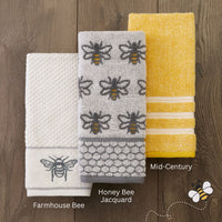 Honey Bee Jacquard 2-Piece Hand Towel Set, White