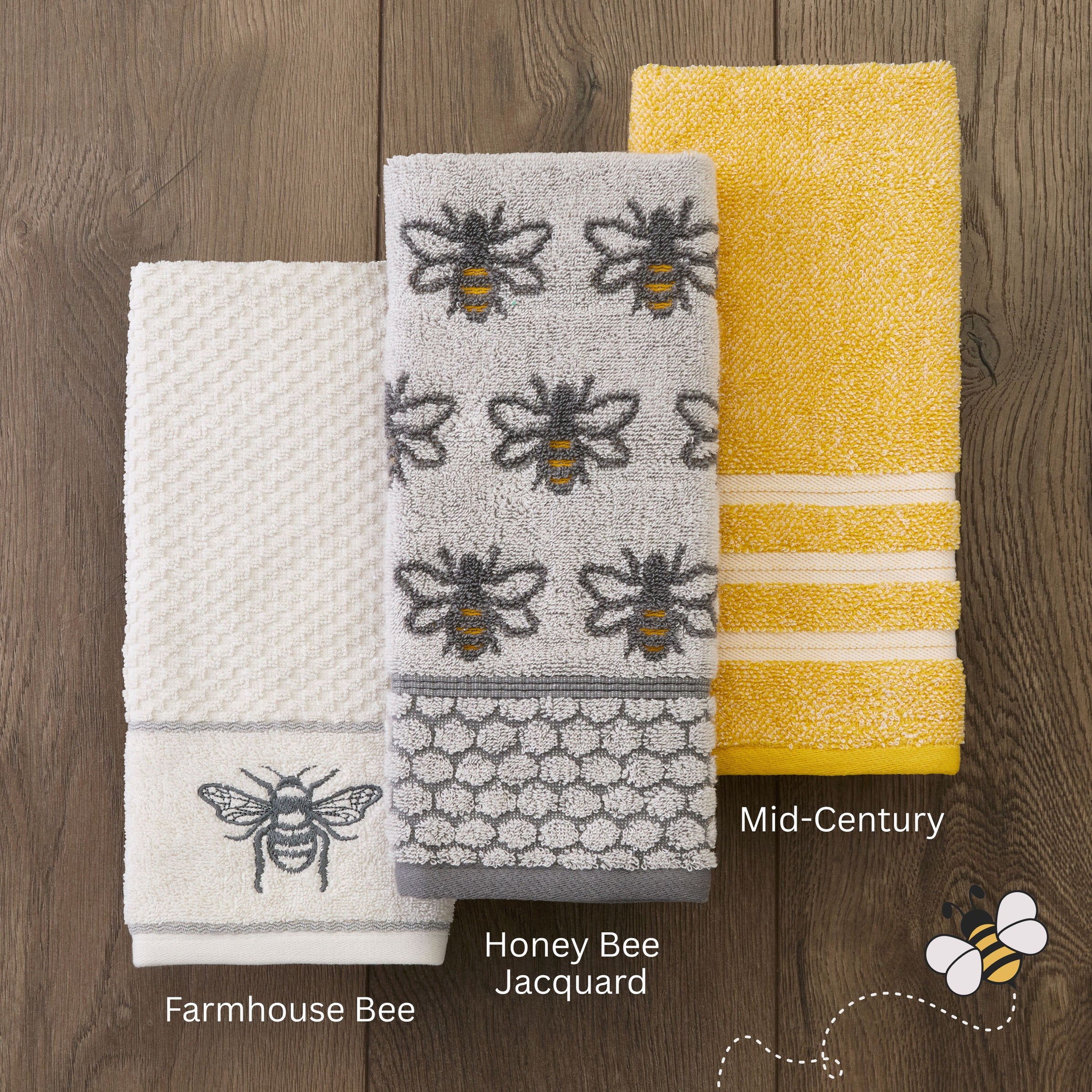 Honey Bee Jacquard 2-Piece Hand Towel Set, White