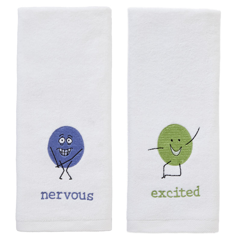 Nervous/Excited 2-Piece Hand Towel Set, White