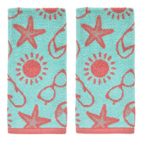 Flip Flop Pop Reversible Jacquard 2-Piece Hand Towel Set, Aqua