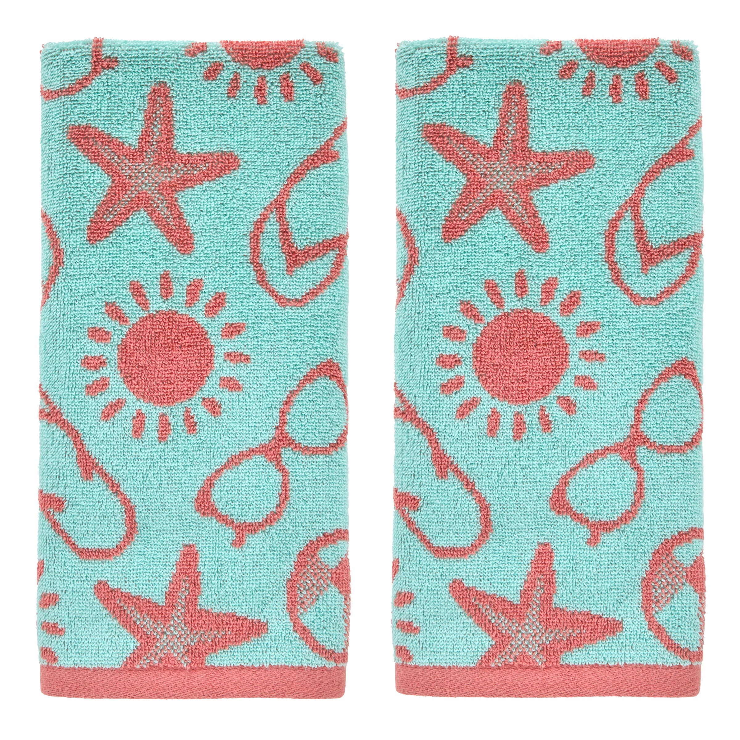 Flip Flop Pop Reversible Jacquard 2-Piece Hand Towel Set, Aqua