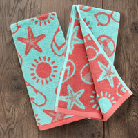 Flip Flop Pop Reversible Jacquard 2-Piece Hand Towel Set, Aqua
