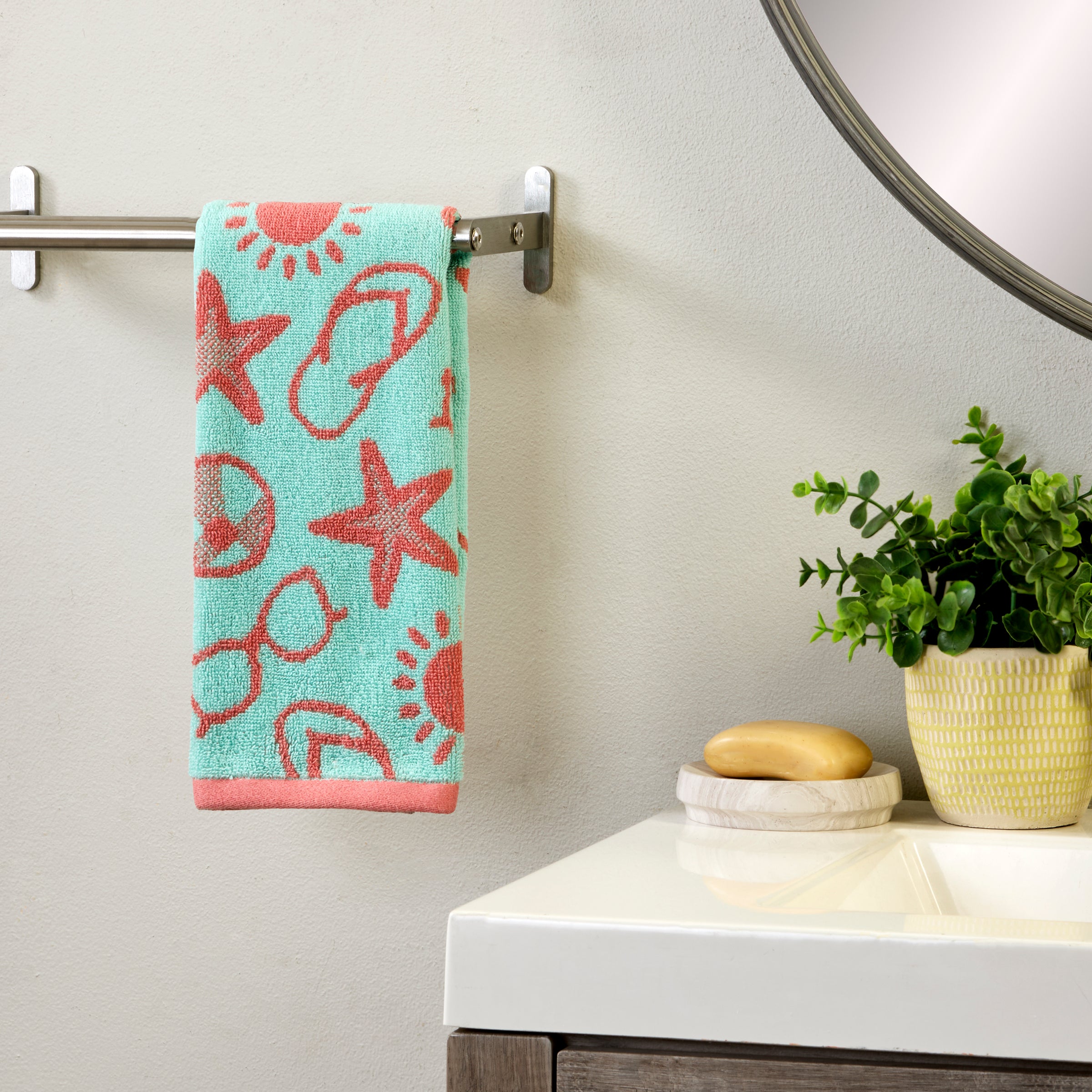 Flip Flop Pop Reversible Jacquard 2-Piece Hand Towel Set, Aqua