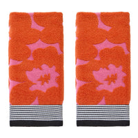 Floral Grande Reversible Jacquard 2-Piece Hand Towel Set, Pink/Orange