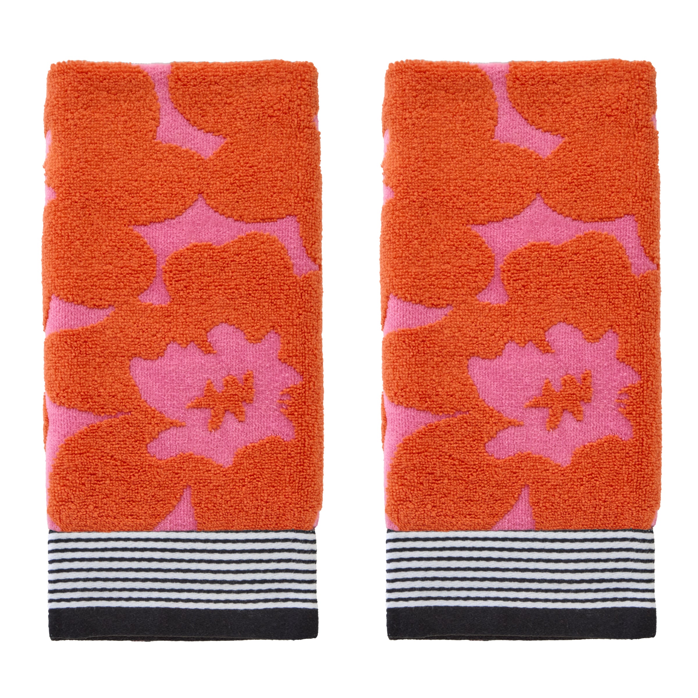 Floral Grande Reversible Jacquard 2-Piece Hand Towel Set, Pink/Orange