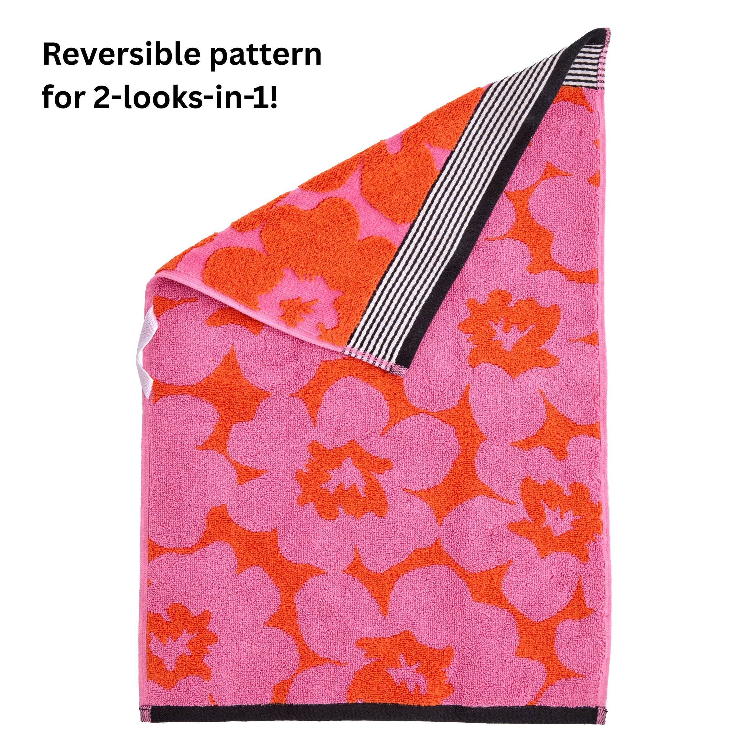 Floral Grande Reversible Jacquard 2-Piece Hand Towel Set, Pink/Orange