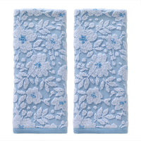 Floral Jacquard 2-Piece Hand Towel Set, Sky Blue