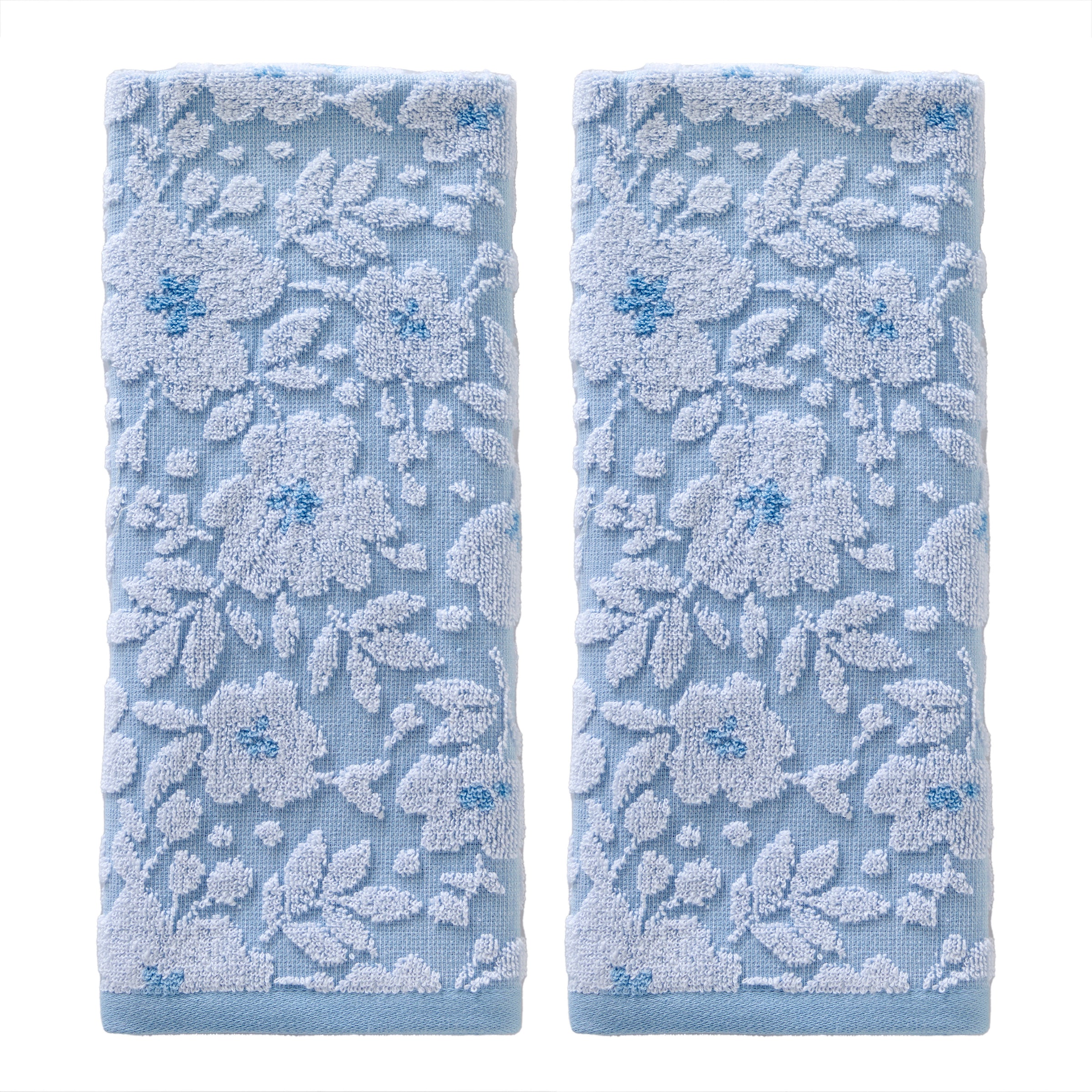 Floral Jacquard 2-Piece Hand Towel Set, Sky Blue