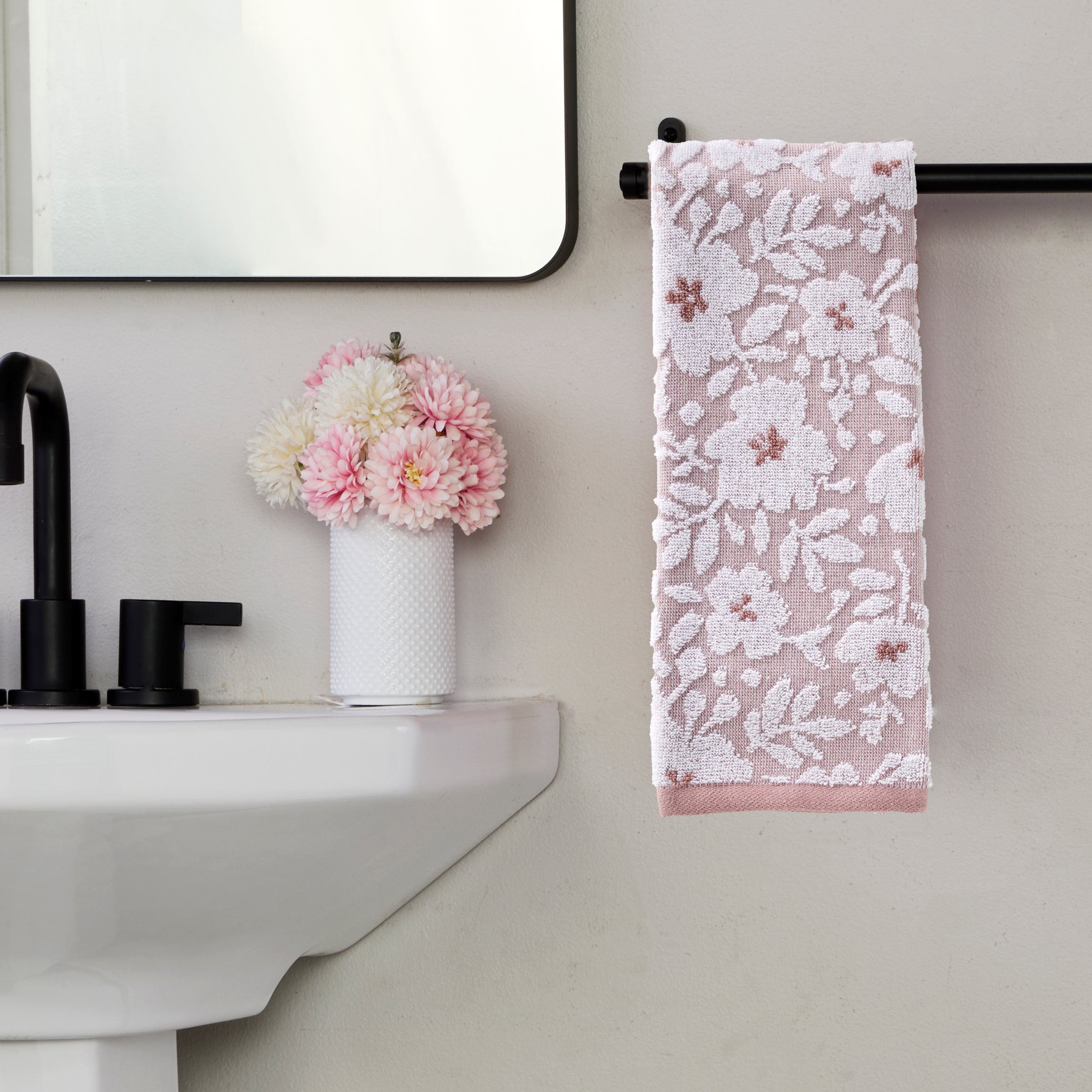 Floral Jacquard 2-Piece Hand Towel Set, Dusty Rose