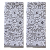 Floral Jacquard 2-Piece Hand Towel Set, Gray