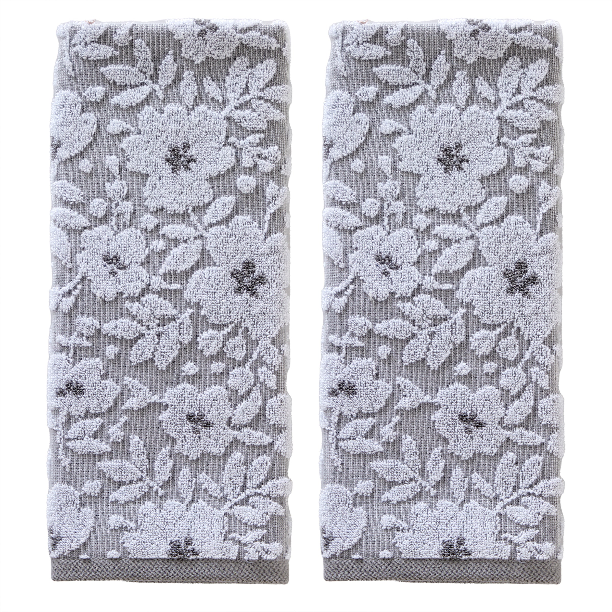 Floral Jacquard 2-Piece Hand Towel Set, Gray