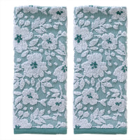 Floral Jacquard 2-Piece Hand Towel Set, Moss Green