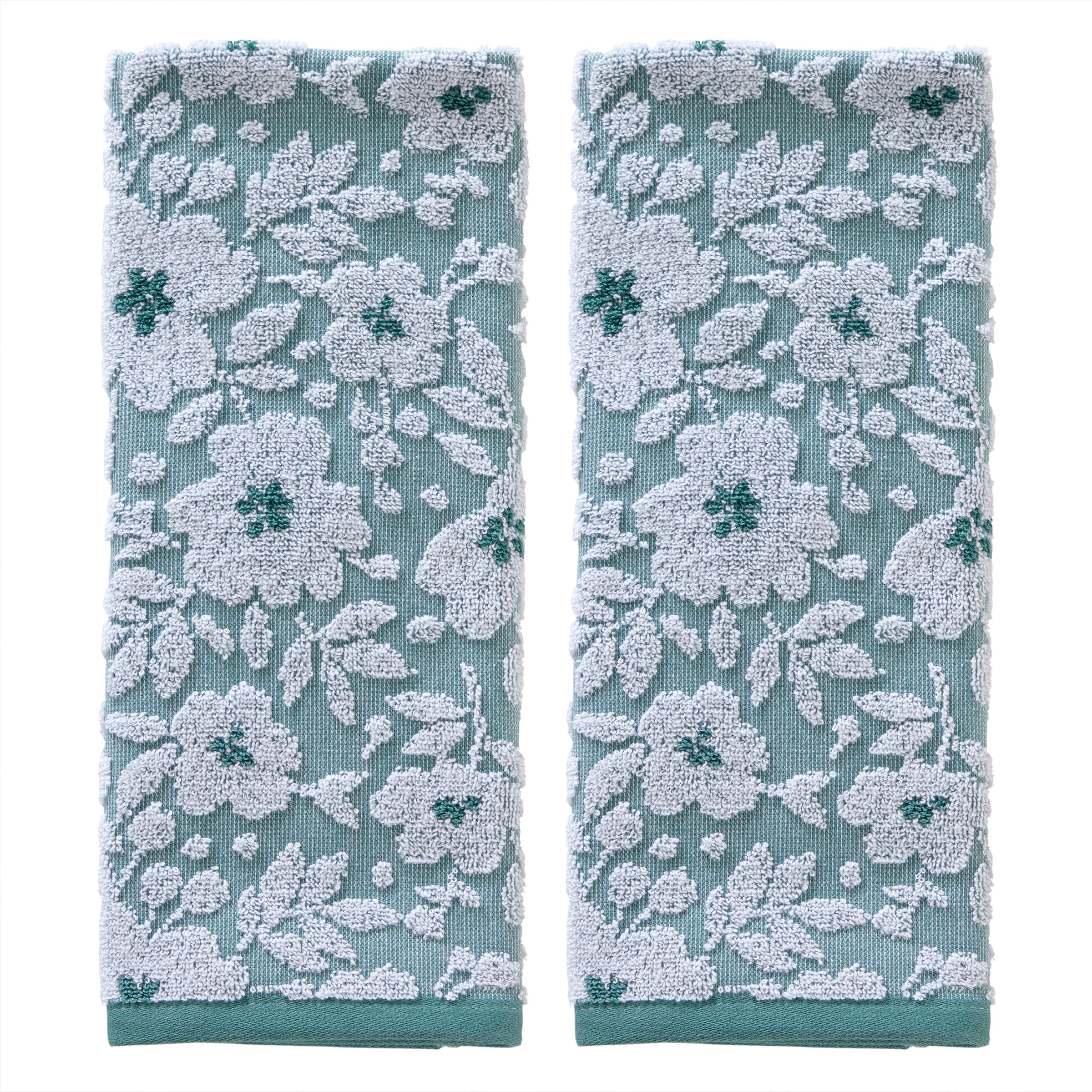 Floral Jacquard 2-Piece Hand Towel Set, Moss Green
