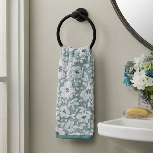 Floral Jacquard 2-Piece Hand Towel Set, Moss Green