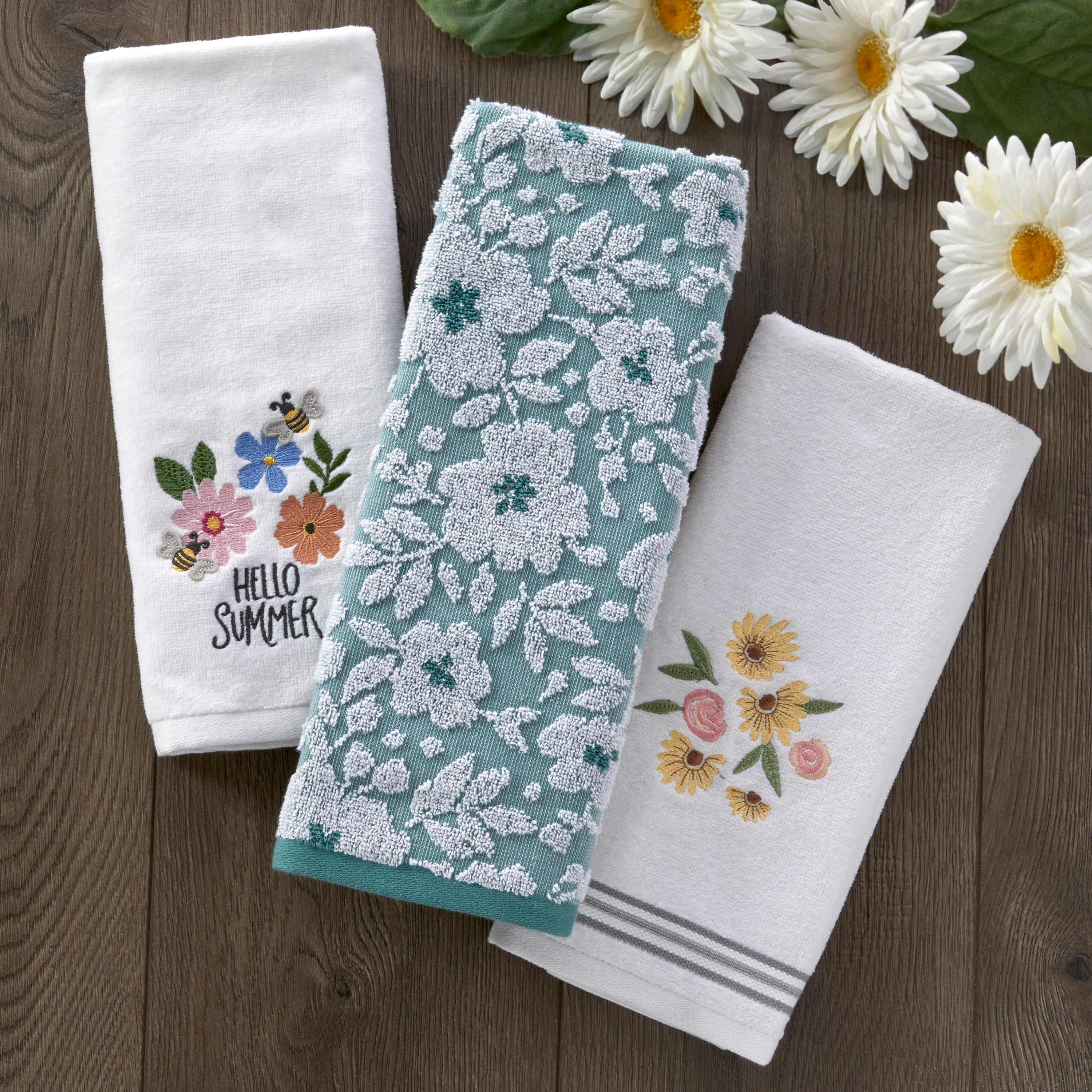 Floral Jacquard 2-Piece Hand Towel Set, Moss Green 100% Cotton SKL