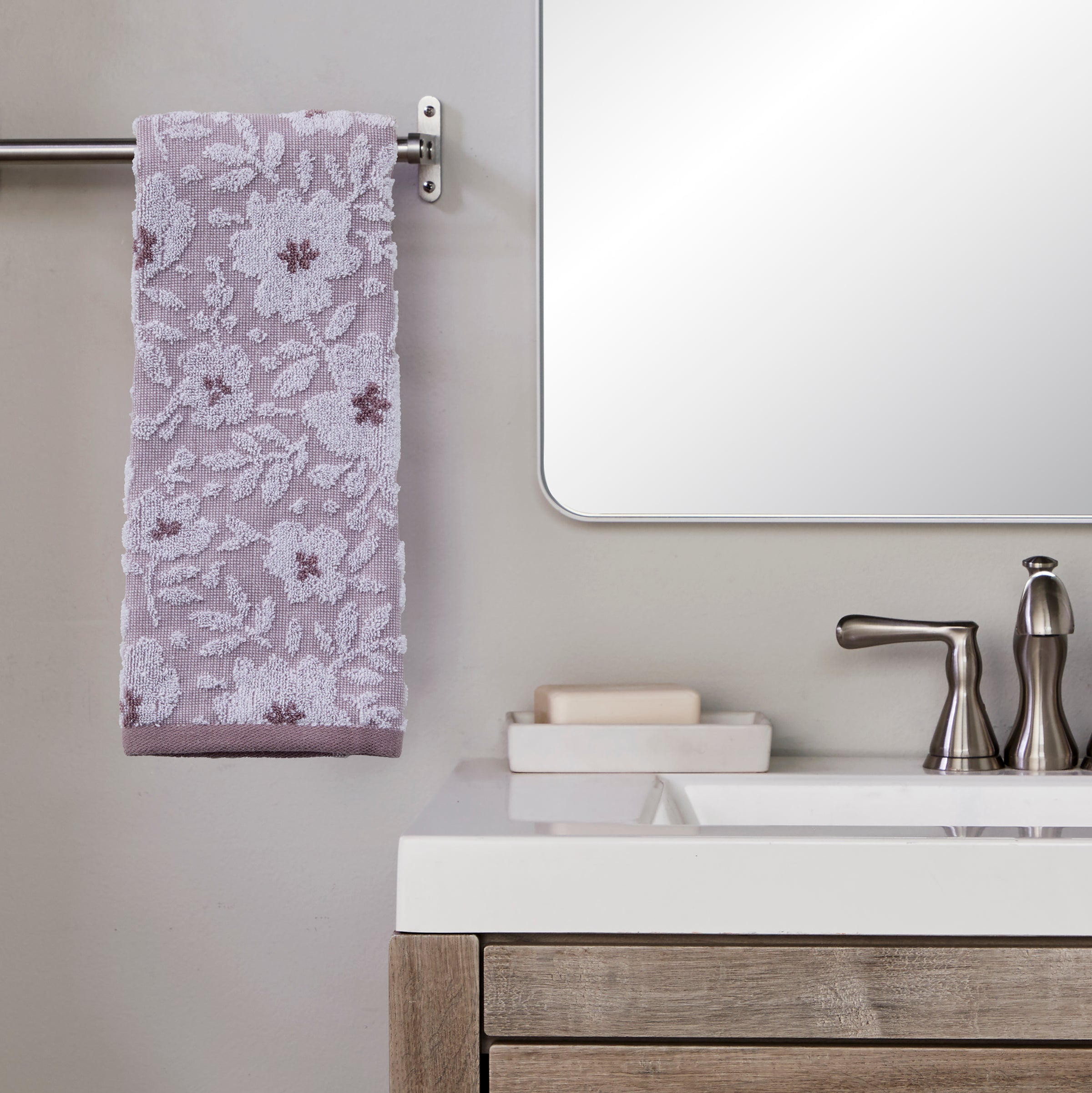 Floral Jacquard 2-Piece Hand Towel Set, Lavendar