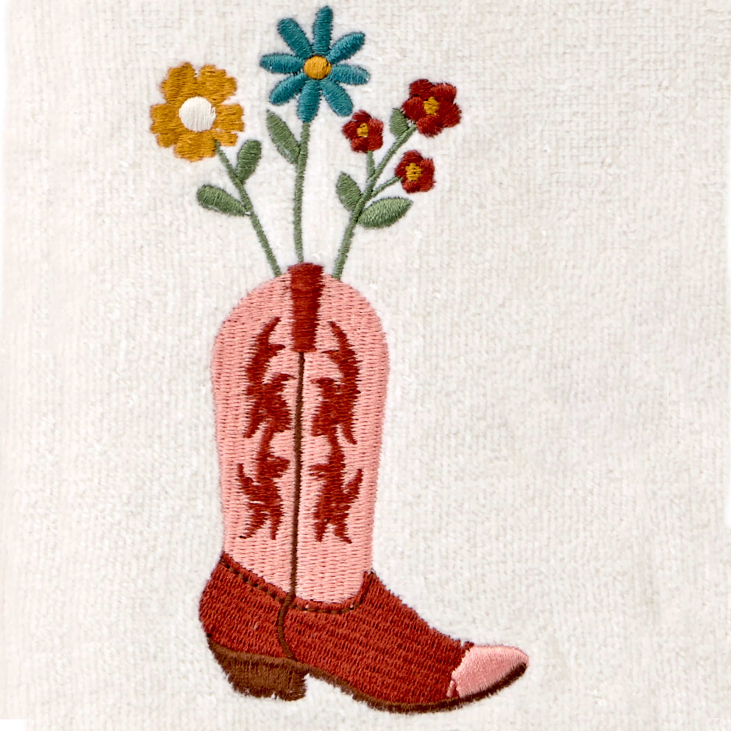 Flowers In Boot 2-Piece Hand Towel Set, Natural/Blush