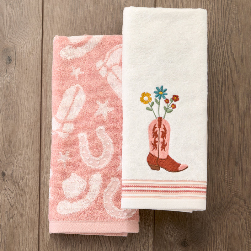 Flowers In Boot 2-Piece Hand Towel Set, Natural/Blush