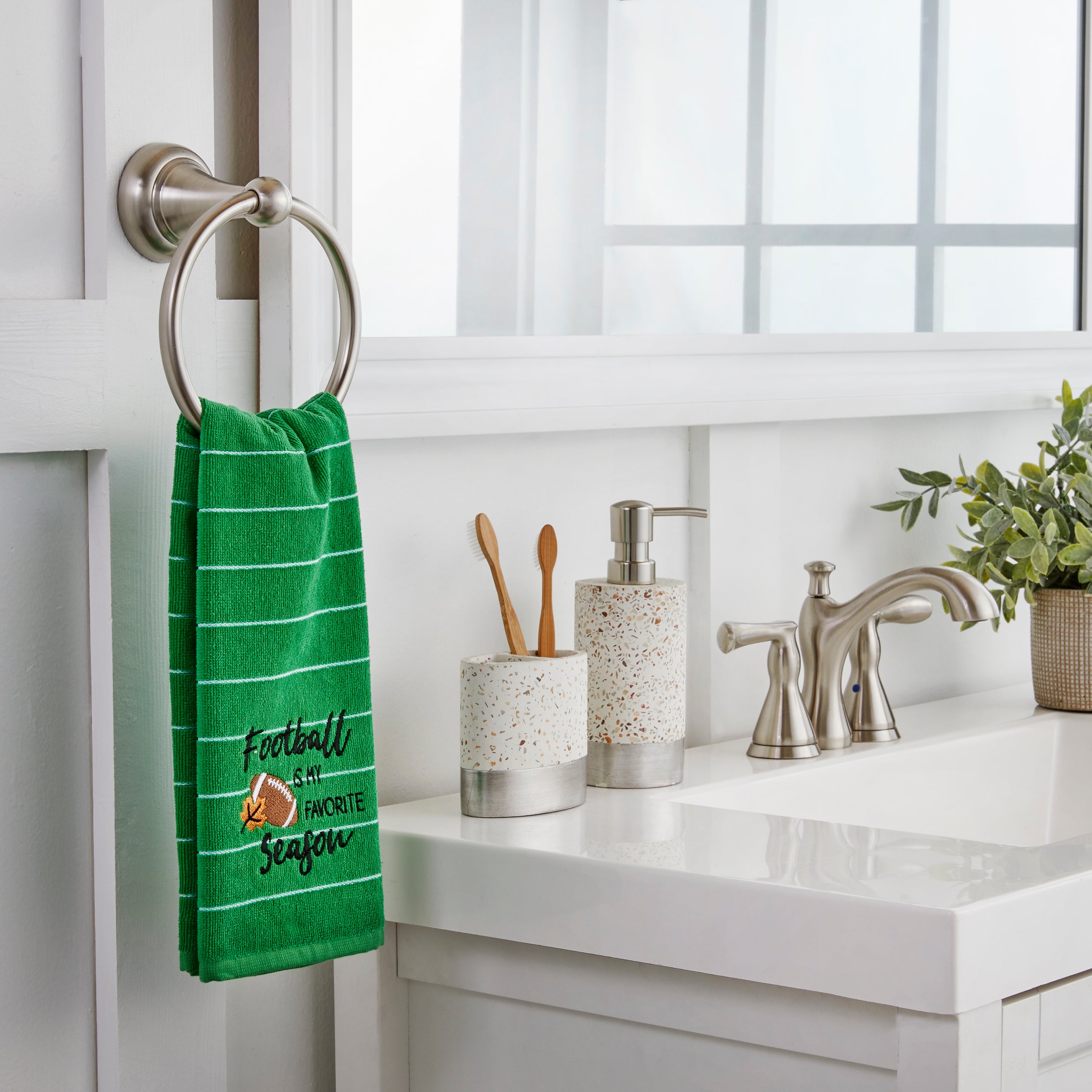 Football Is My Favorite Season 2-Piece Hand Towel Set, Green