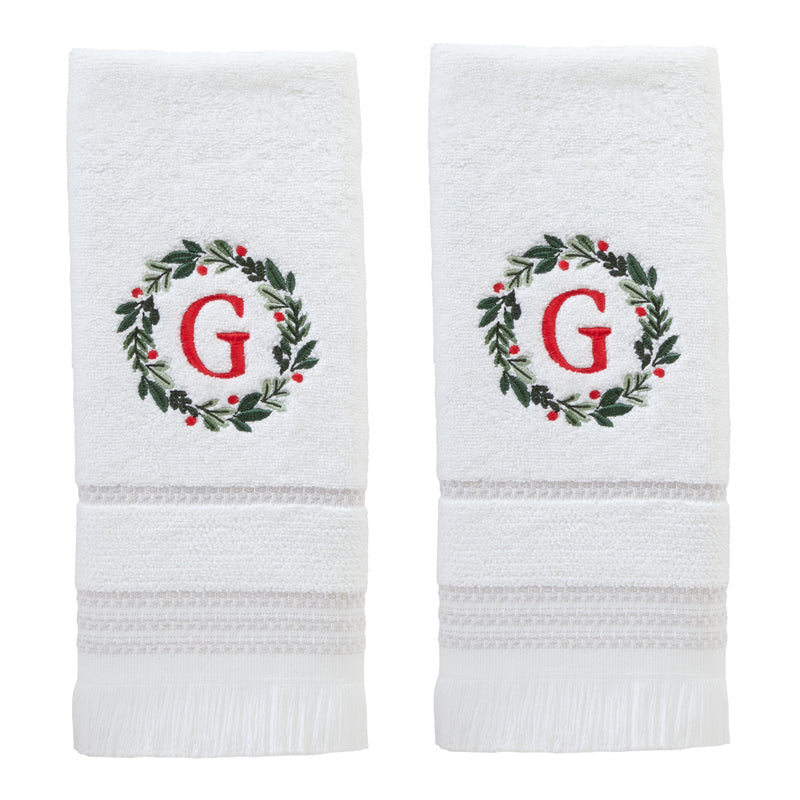 Wreath Monogram “G" 2-Piece Hand Towel Set, White