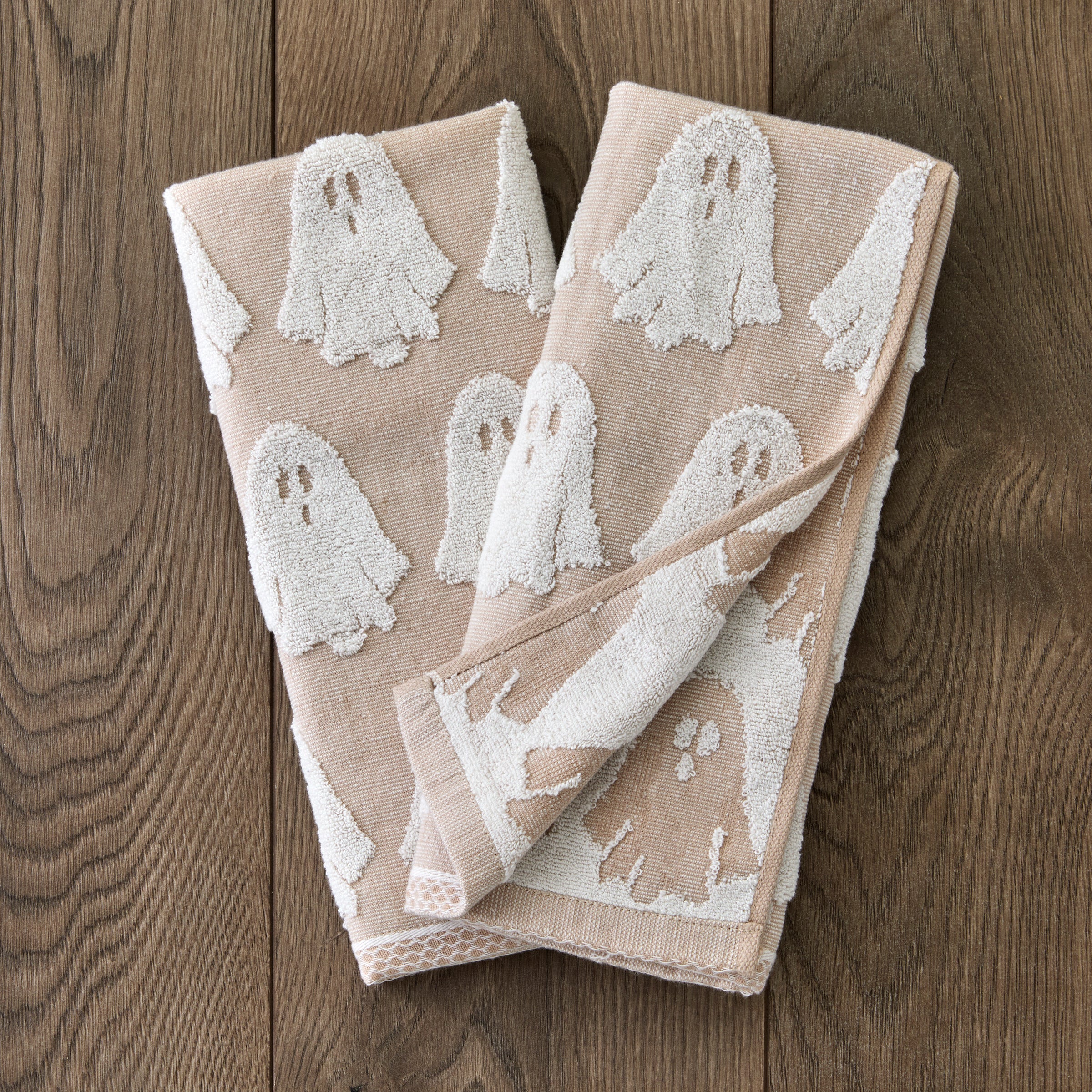 Ghost Jacquard 2-Piece Hand Towel Set, Tan