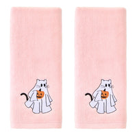 Ghost Cat Towel 2-Piece Hand Towel Set, Pink
