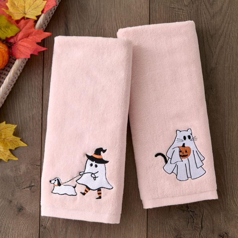 Ghost Walking Dog 2-Piece Hand Towel Set, Pink