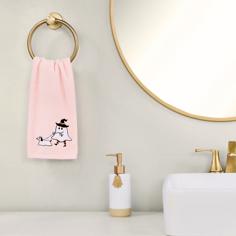 Ghost Walking Dog 2-Piece Hand Towel Set, Pink