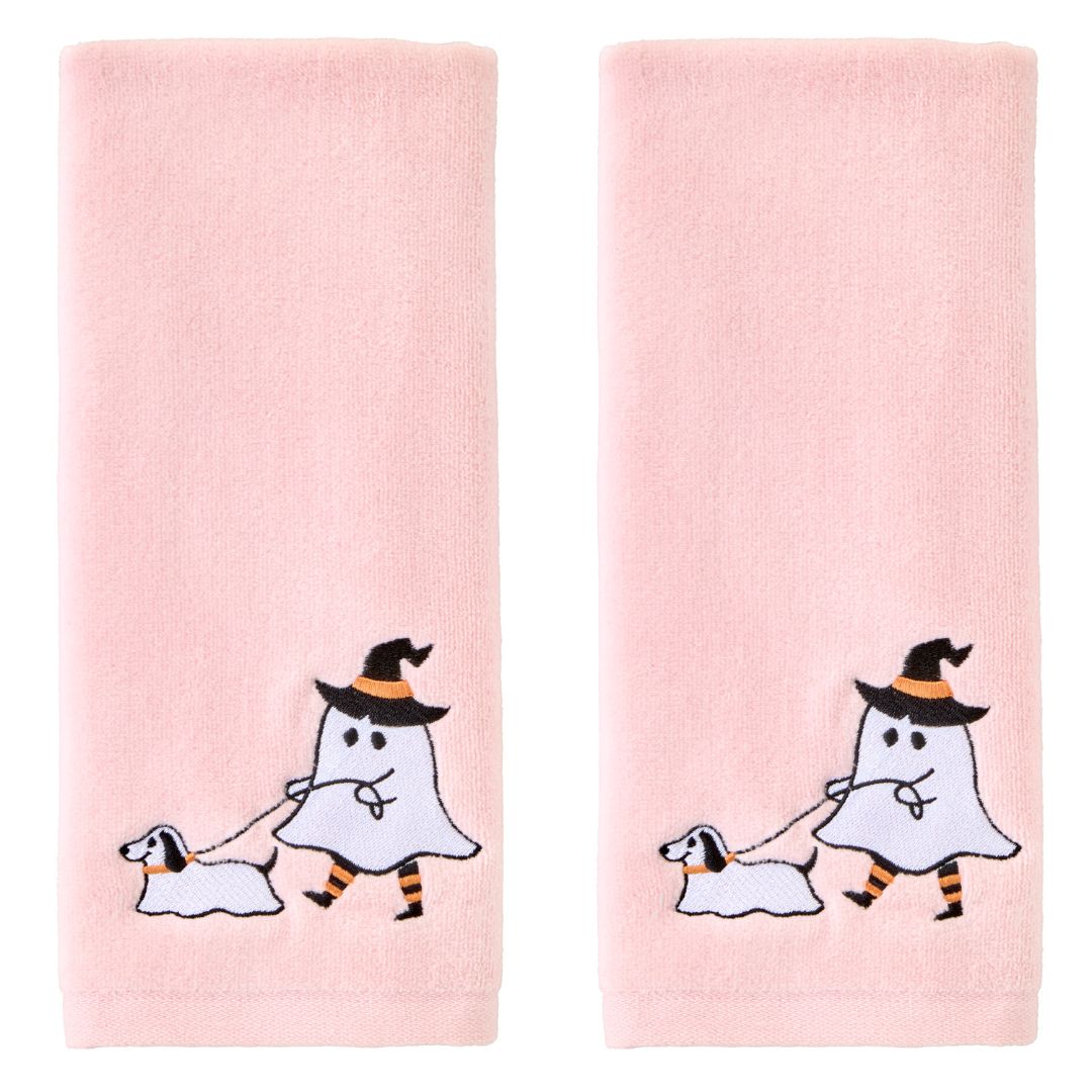 Ghost Walking Dog 2-Piece Hand Towel Set, Pink