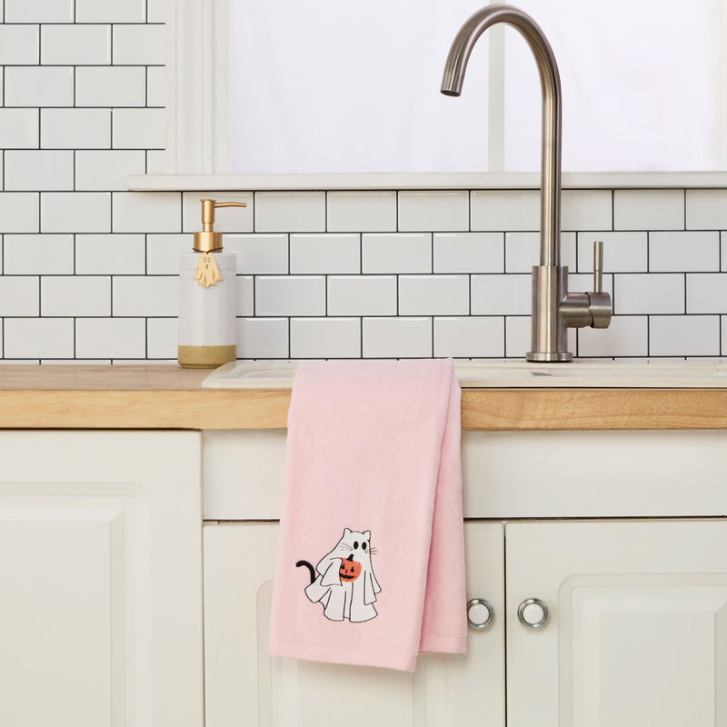 Ghost Cat Towel 2-Piece Hand Towel Set, Pink