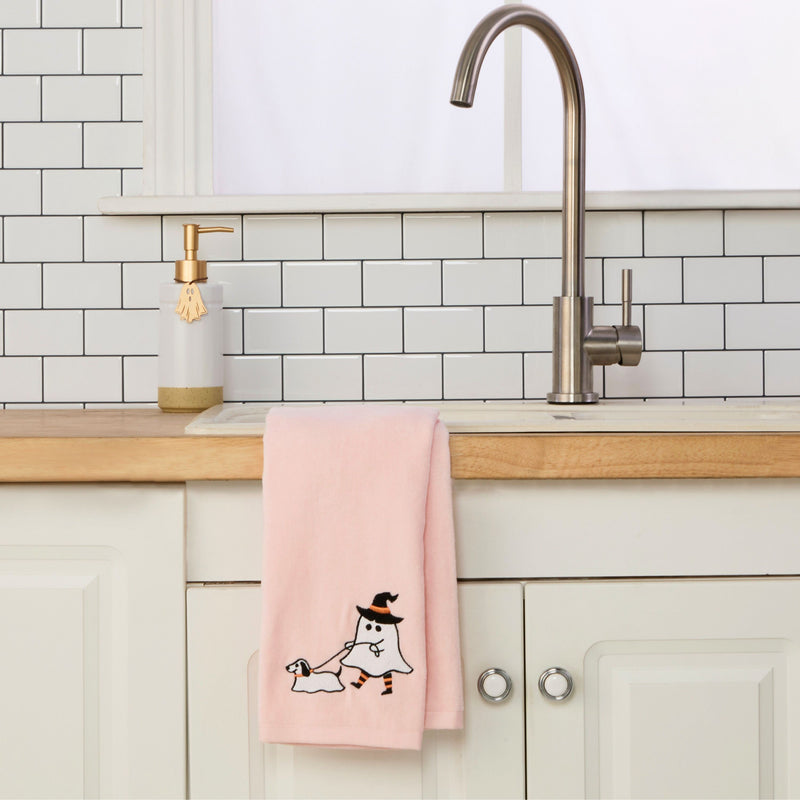 Ghost Walking Dog 2-Piece Hand Towel Set, Pink