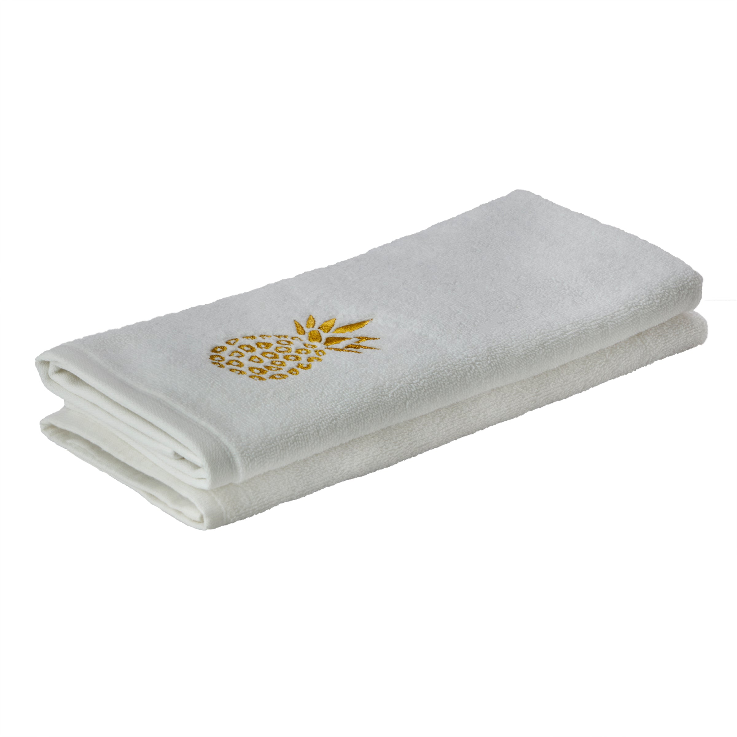 Gilded Pineapple 2-Piece Hand Towel Set, White