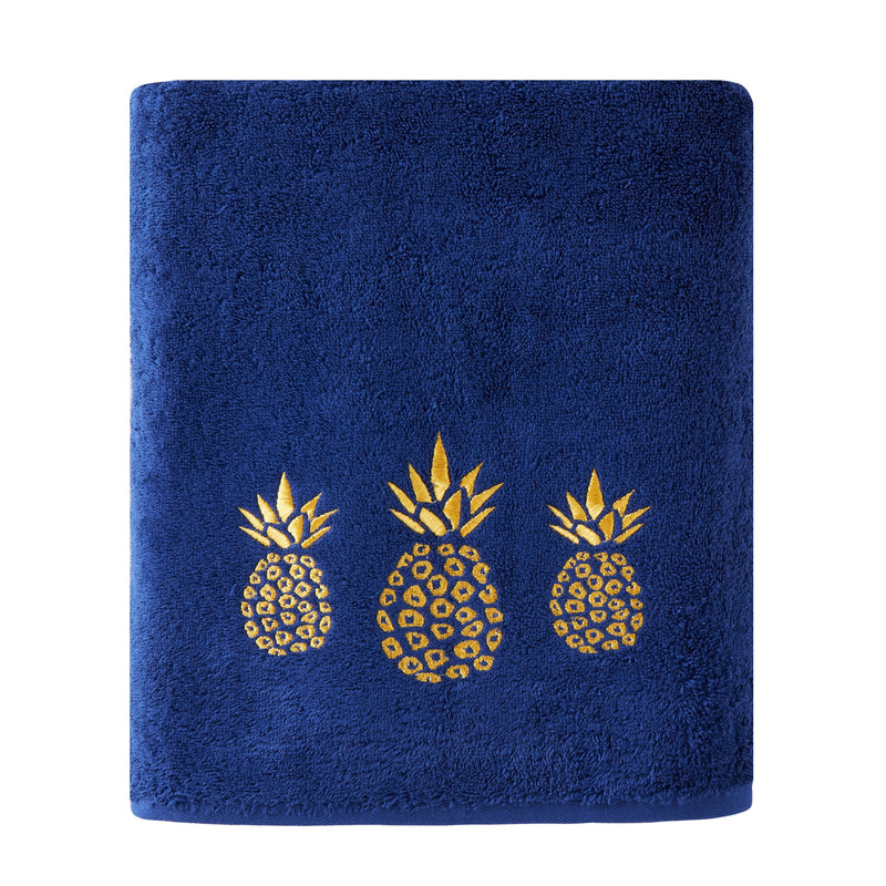 Gilded Pineapple Bath Towel, Navy