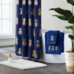 Gilded Pineapple Fabric Shower Curtain, Navy